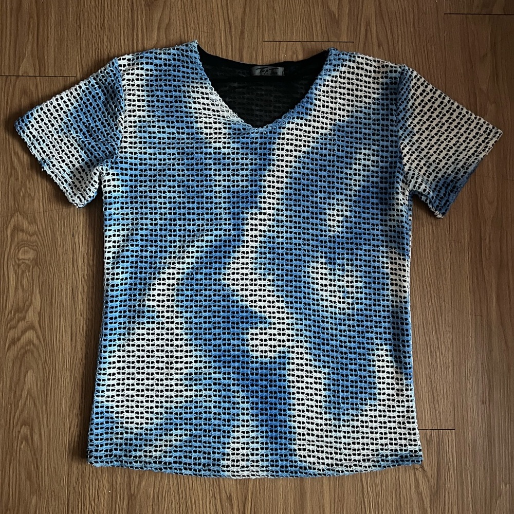 MENS TOP TOP LINED BLEACHED  V NECK KNIT SHIRT L